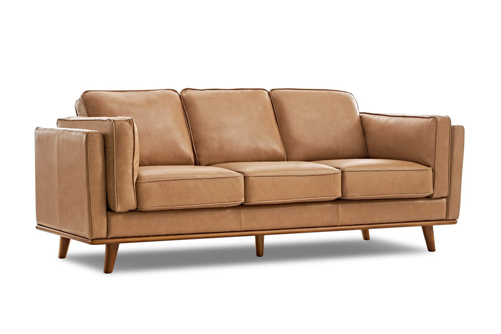 Valencia Artisan Wide Three Seats Leather Sofa, Tan Color