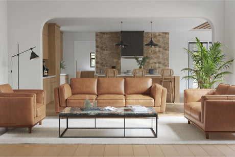 Valencia Artisan Wide Three Seats Leather Sofa, Tan Color