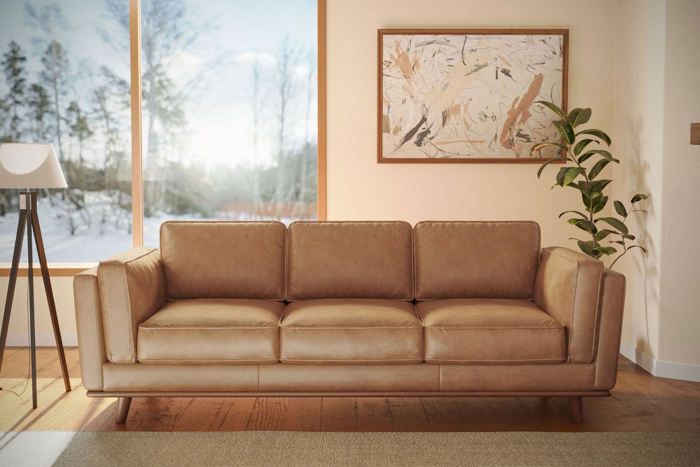 Valencia Artisan Wide Three Seats Leather Sofa, Tan Color