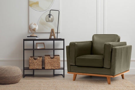 Valencia Artisan Leather Accent Chair, Dark Green Color