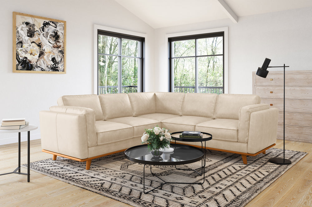 Valencia Artisan L-Shape Corner Leather Sectional Sofa, Beige