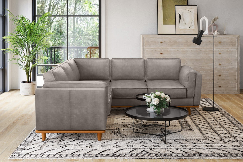 Valencia Artisan L-Shape Corner Leather Sectional Sofa, Light Grey