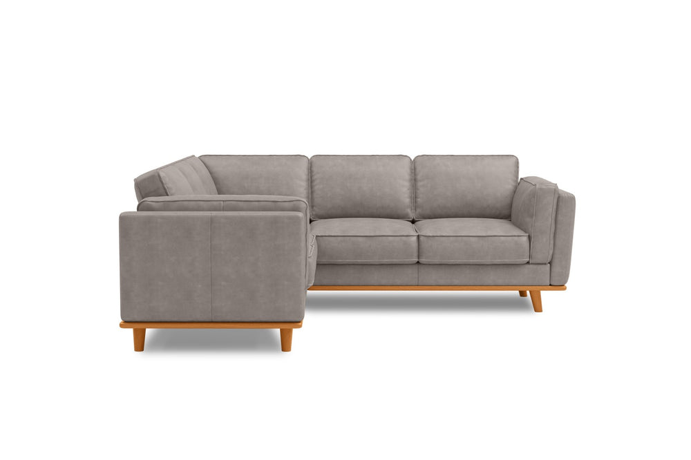 Valencia Artisan L-Shape Corner Leather Sectional Sofa, Light Grey