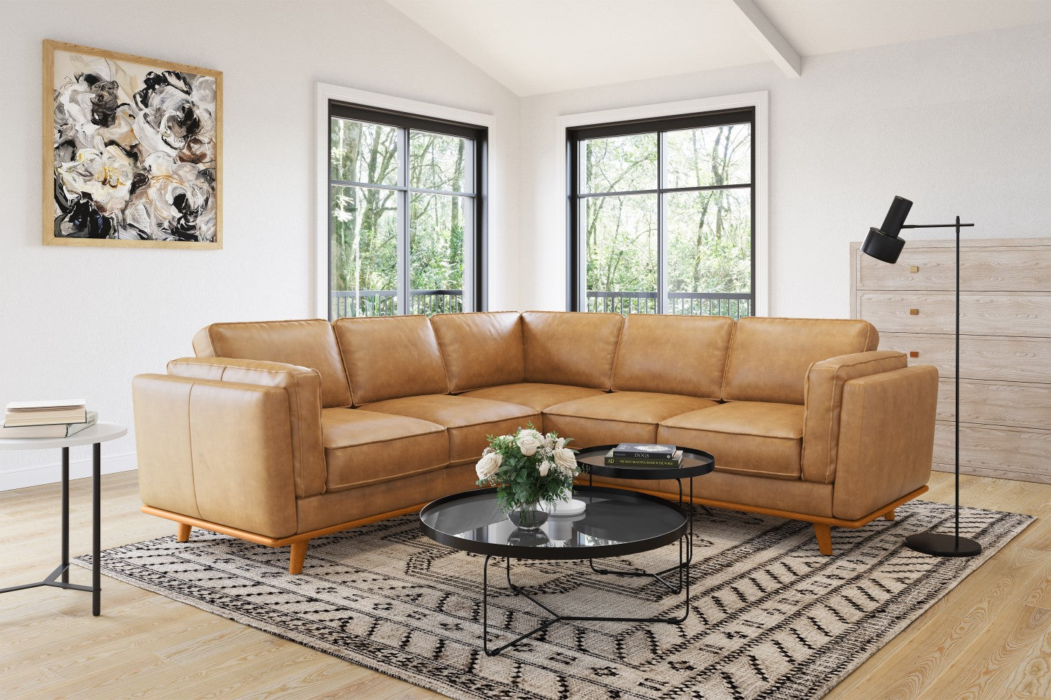 Tan leather sectional discount