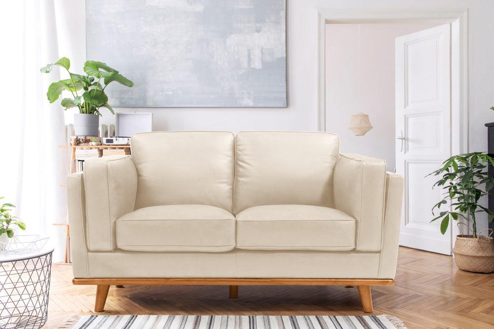 Valencia Artisan Top Grain Leather Loveseat Sofa, Beige Color