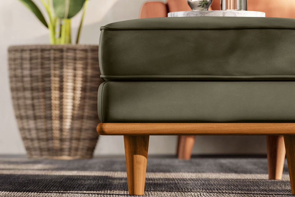 Valencia Artisan Top Grain Leather Ottoman, Dark Green Color