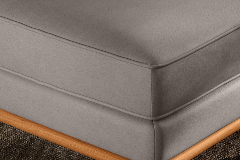 Valencia Artisan Top Grain Leather Ottoman, Light Grey Color