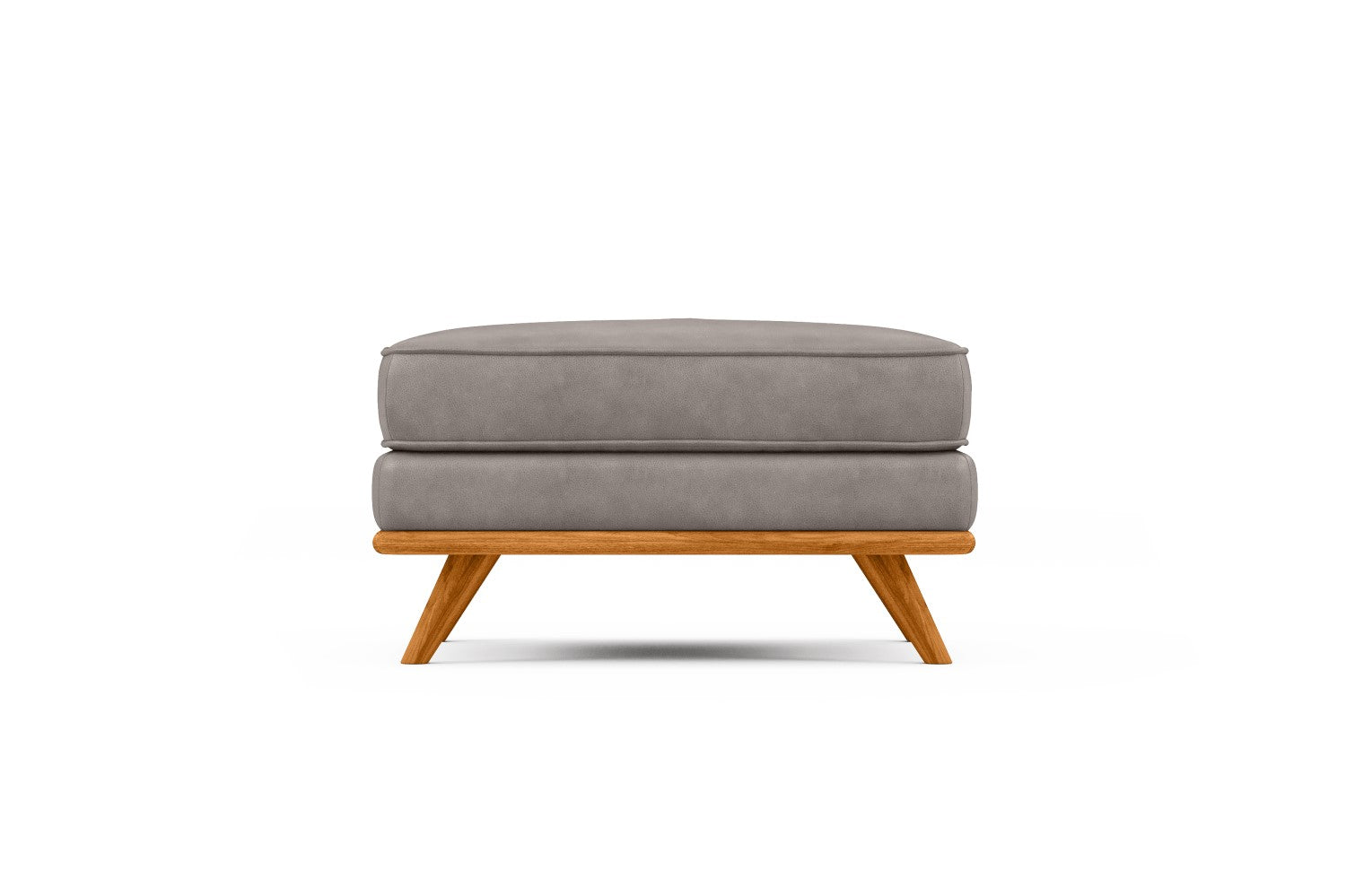 Valencia Artisan Top Grain Leather Ottoman, Light Grey Color