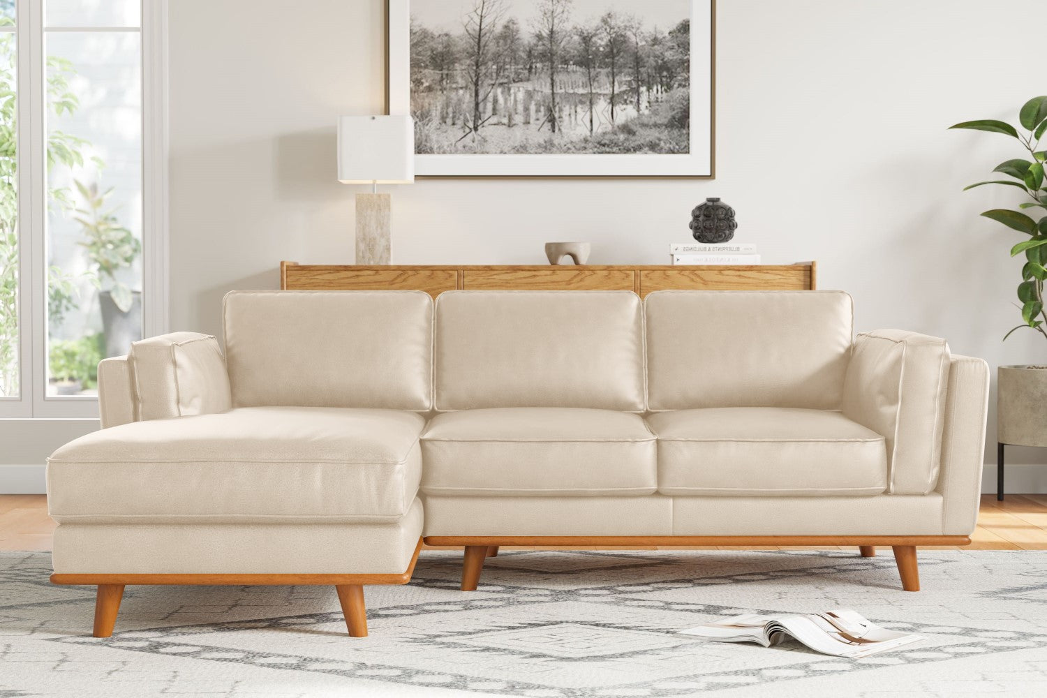 Valencia Artisan Top Grain Leather Three Seats with Left Chaise Leathe