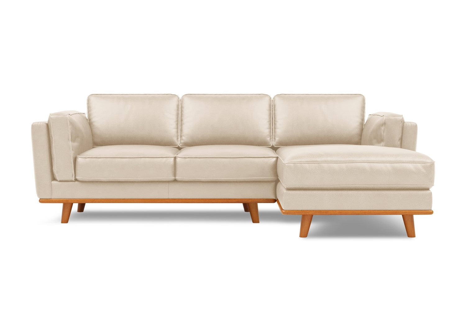 Valencia Artisan Top Grain Leather Three Seats with Right Chaise Leather Sofa, Beige Color