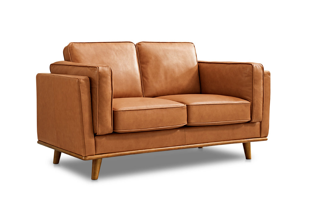 Valencia Artisan Top Grain Leather Loveseat Sofa, Cognac Color