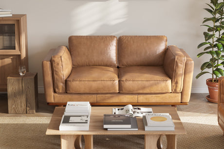 Valencia Artisan Top Grain Leather Loveseat Sofa, Tan Color