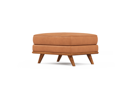 Valencia Artisan Top Grain Leather Ottoman, Cognac Color