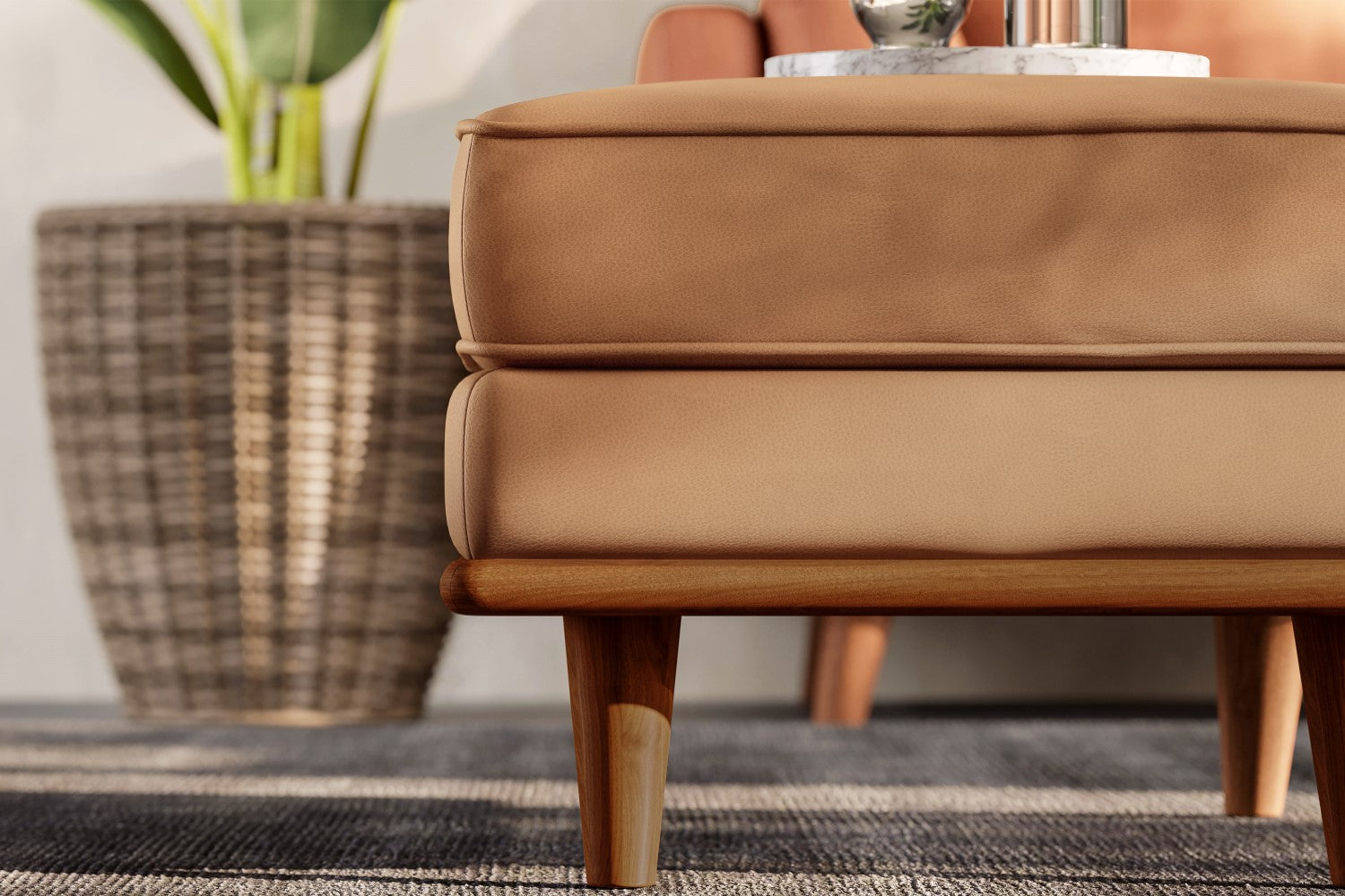 Valencia Artisan Top Grain Leather Ottoman Tan Color