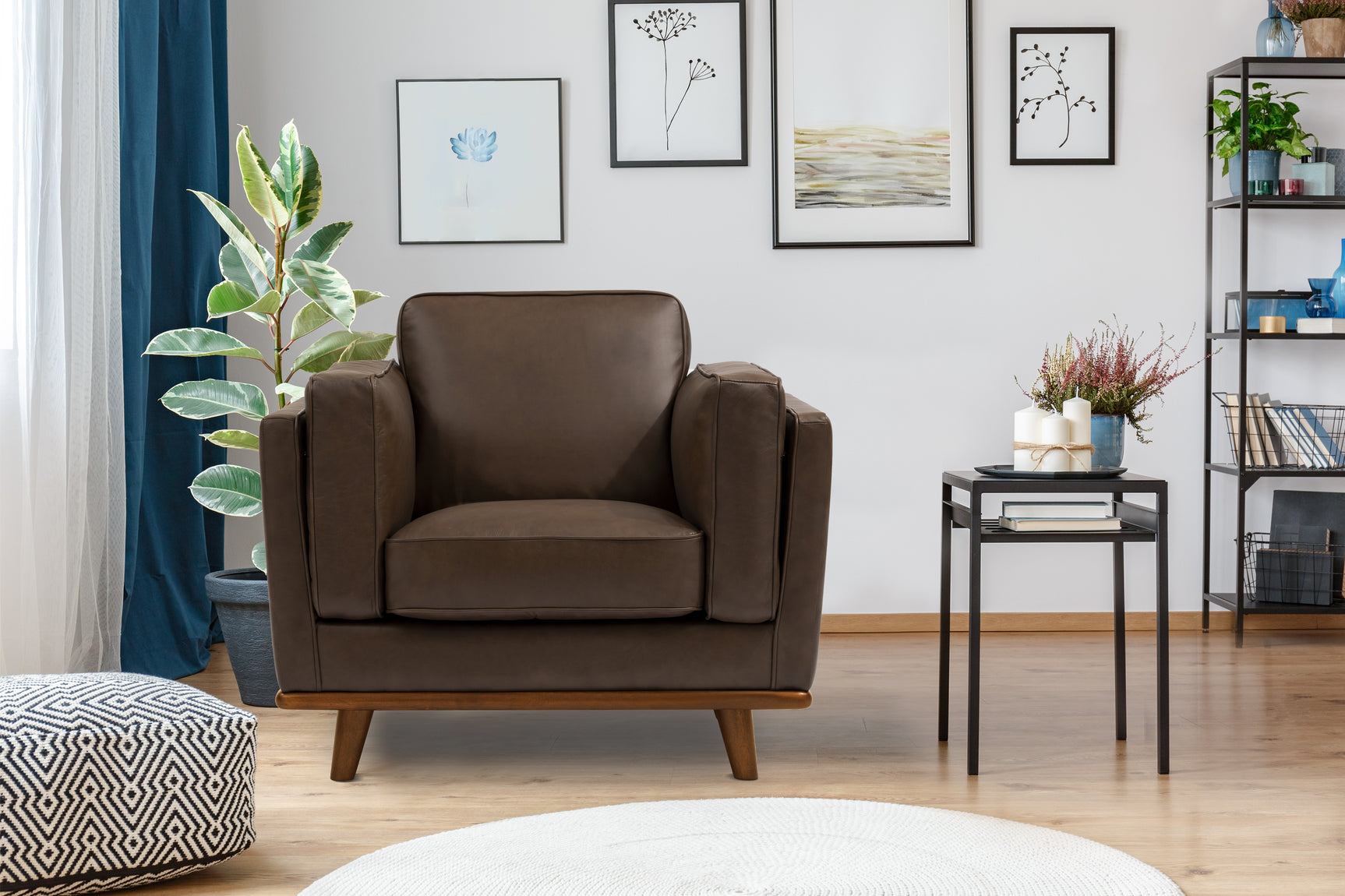 Valencia Artisan Leather Accent Chair, Chocolate Color