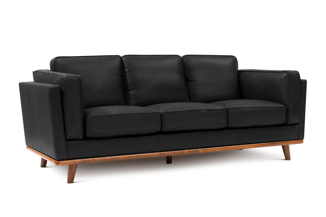 Valencia Artisan Wide Three Seats Leather Sofa, Black Color