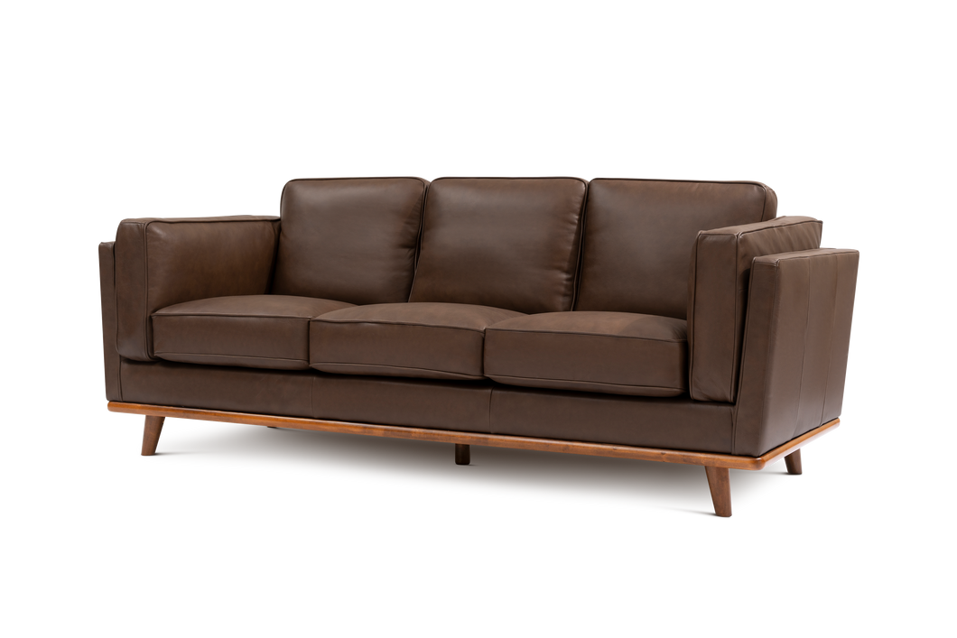 Valencia Artisan Wide Three Seats Leather Sofa, Dark Chocolate Color