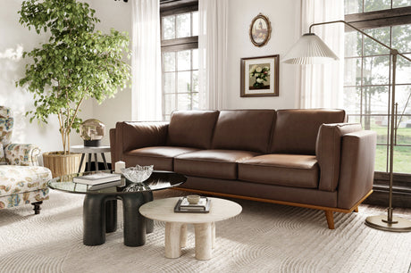 Valencia Artisan Wide Three Seats Leather Sofa, Dark Chocolate Color