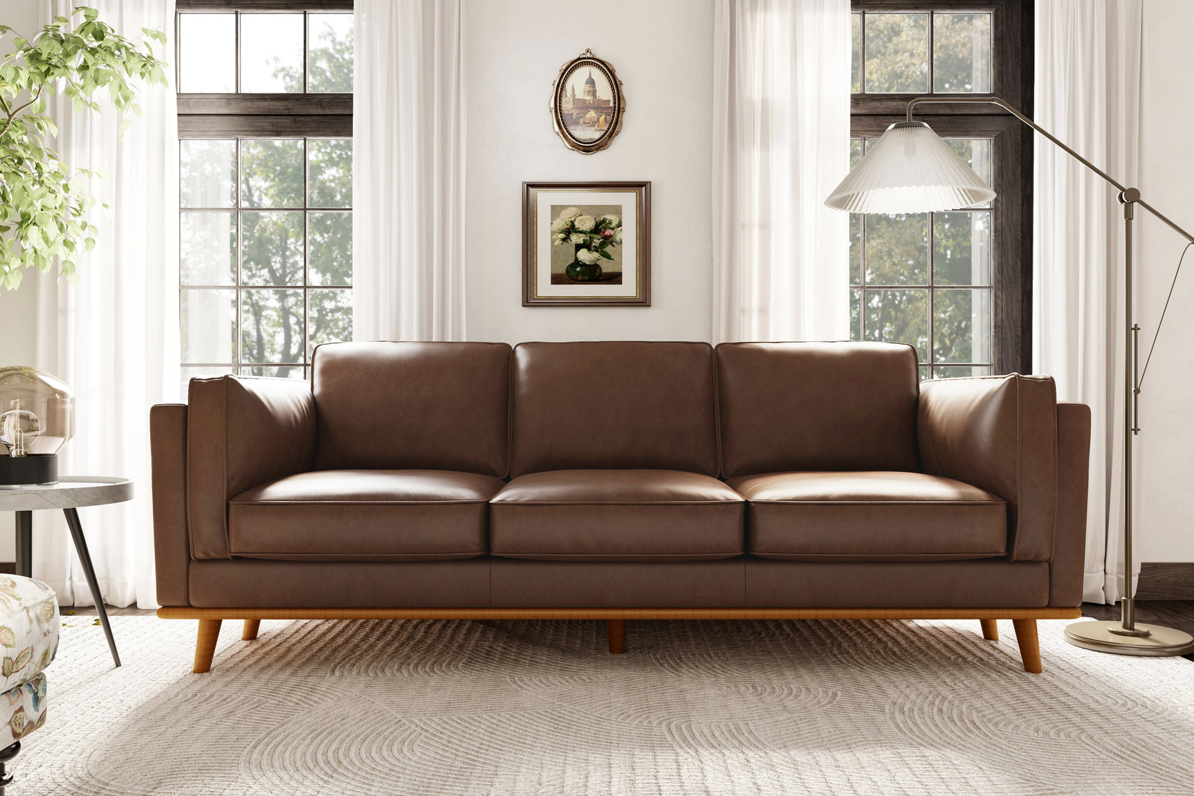Valencia Artisan Wide Three Seats Leather Sofa, Dark Chocolate Color