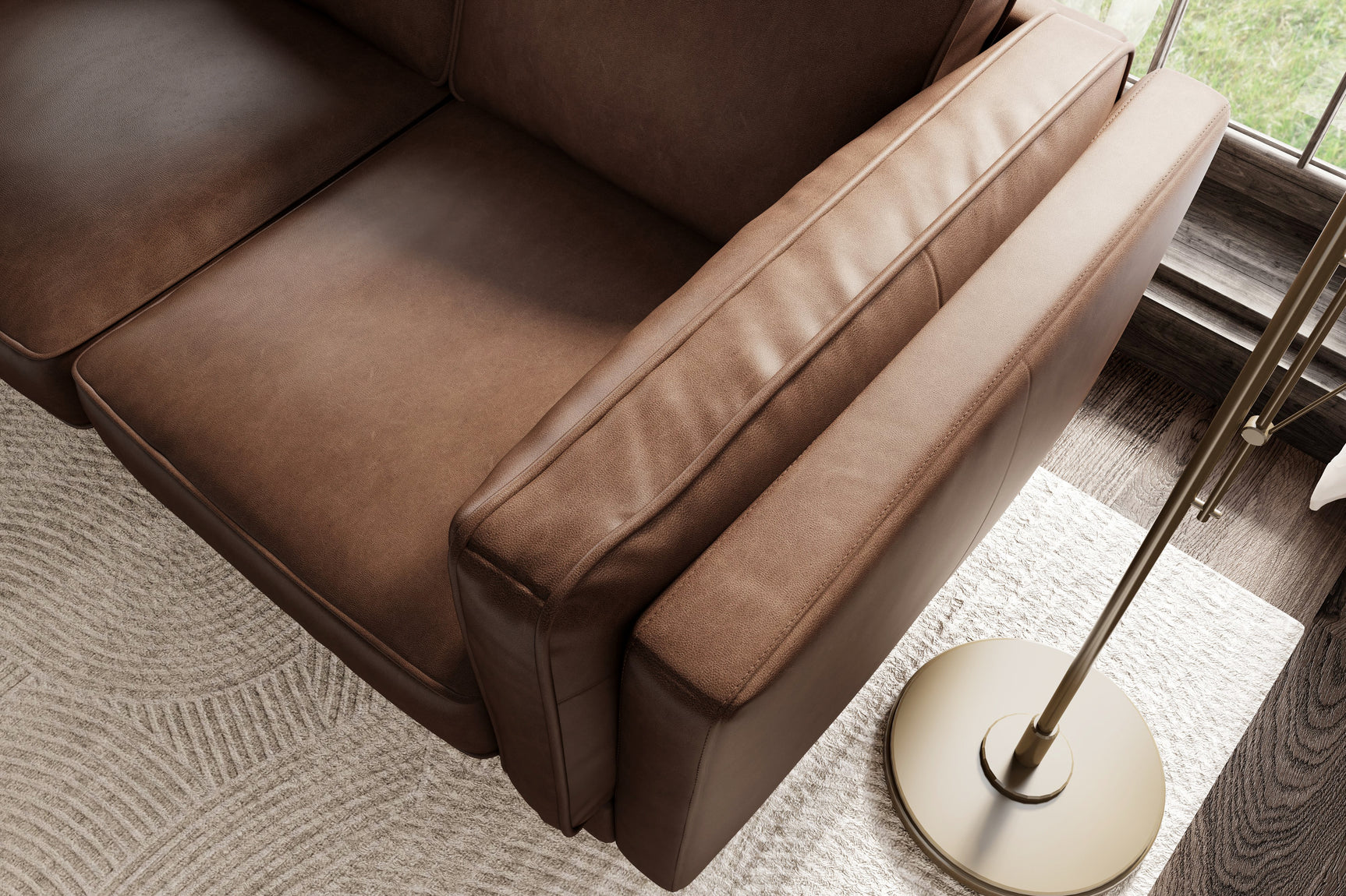 Valencia Artisan Wide Three Seats Leather Sofa, Dark Chocolate Color