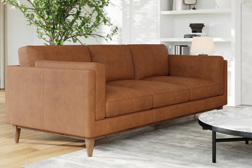 Valencia Audrey Top Grain Leather Three Seats Sofa, Royal Cognac Color