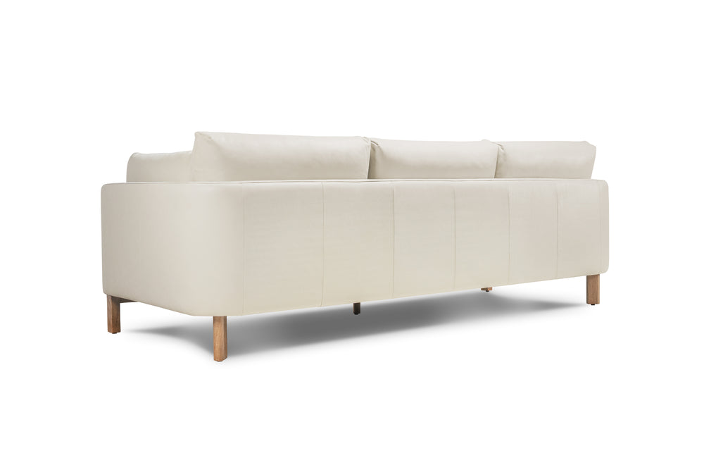 Matera Leather Three Seats Sofa with Wooden Legs, Beige