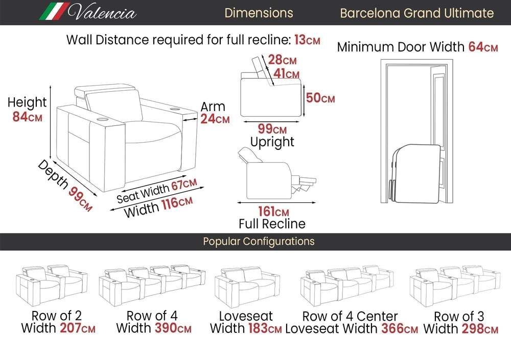 Valencia Barcelona Grand Ultimate Luxury Edition Row of 4 Loveseat Right Graphite