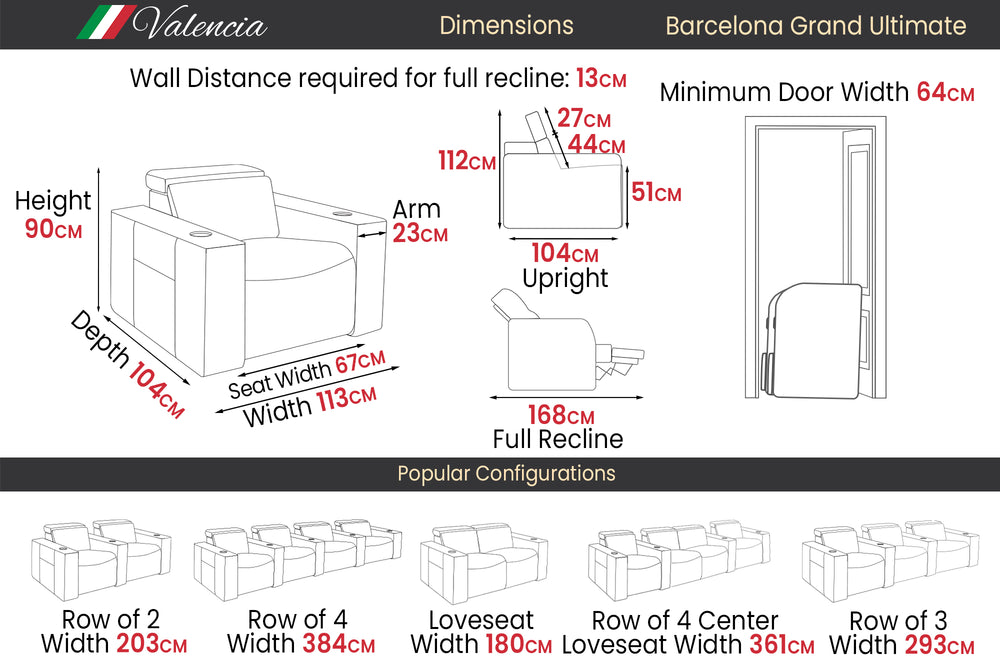 Valencia Barcelona Grand Ultimate Luxury Edition Row of 2 Loveseat Graphite