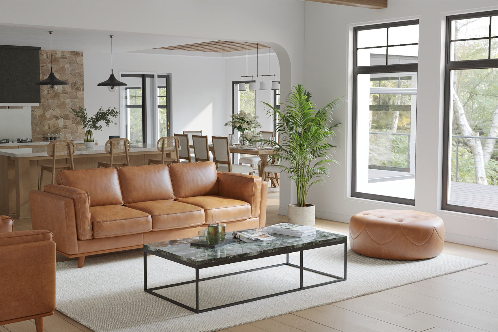 Brandy Round Full Leather Ottoman