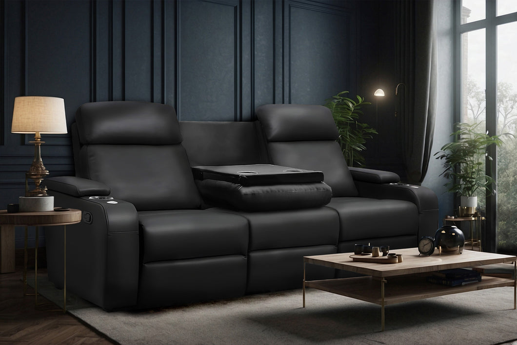Valencia Bellagio Home Cinema Seating Manual Recliner Set of 3 Console, Black