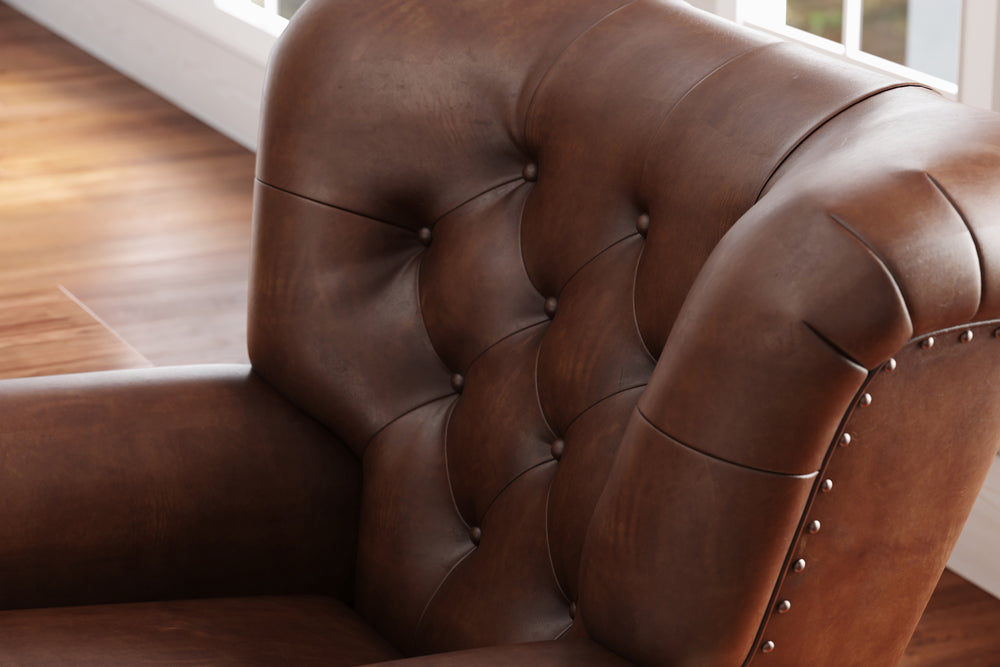 Valencia Liam Tufted Full-Aniline Leather Recliner with Nailheads, Single Seat, Lipari Choco