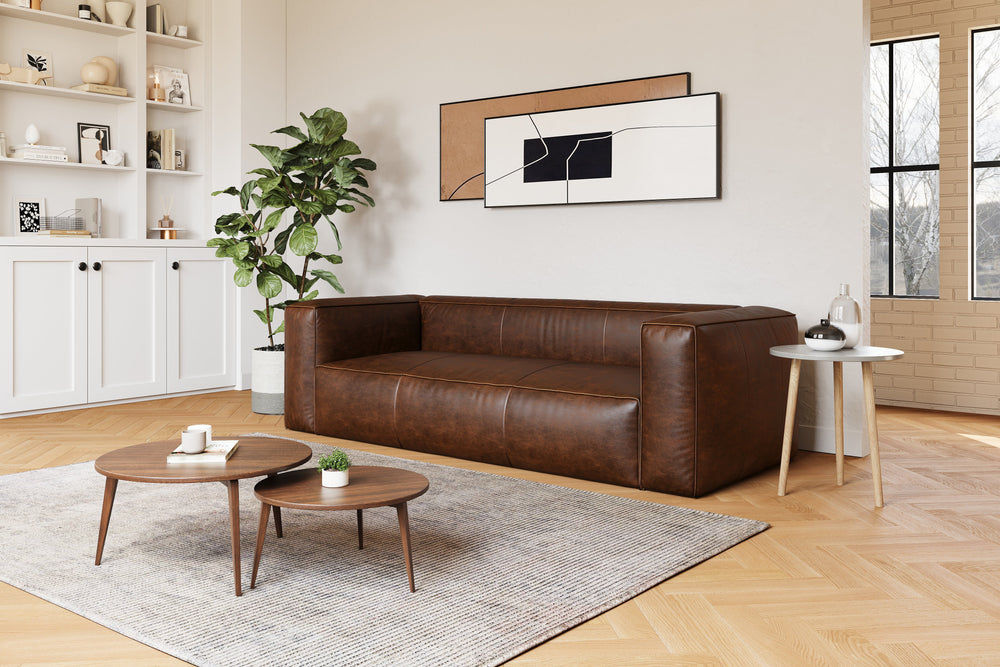 Graz Leather Grande Three Seat Sofa, Chocolate Color