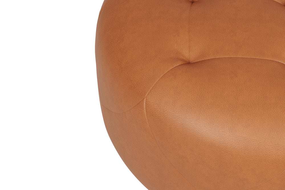 Valencia Brandy Round Full Leather Ottoman, Cognac color