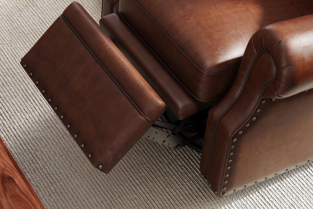 Valencia Liam Tufted Full-Aniline Leather Recliner with Nailheads, Single Seat, Lipari Choco