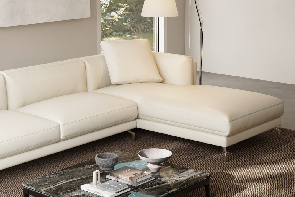 Valencia Zadar Leather Sofa with Left Chaise, Beige