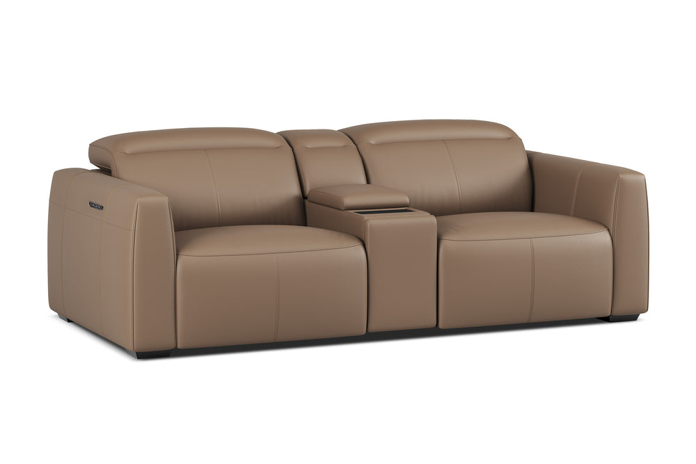 Valencia Carmen Leather Loveseat Dual Recliner with Console Sofa, Brown