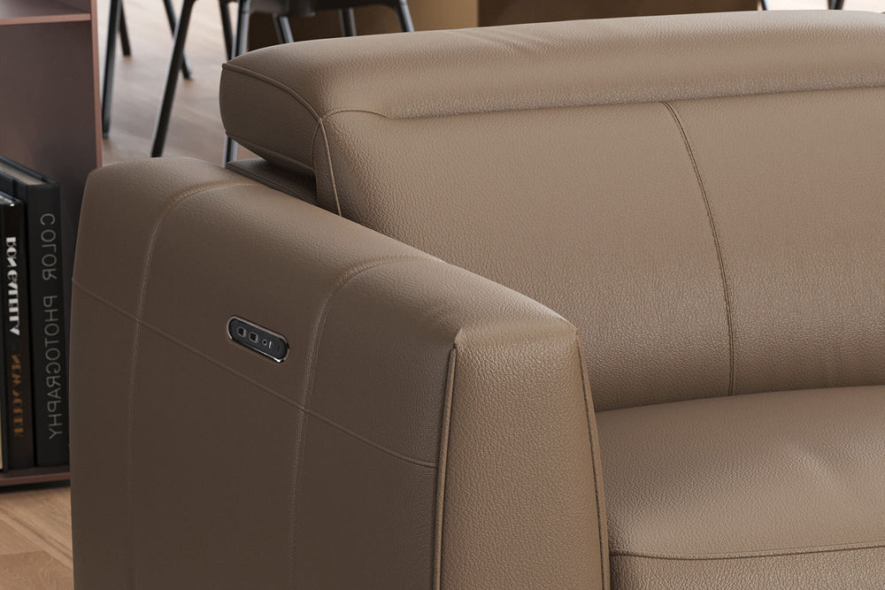 Valencia Carmen Leather Loveseat Dual Recliner with Console Sofa, Brown