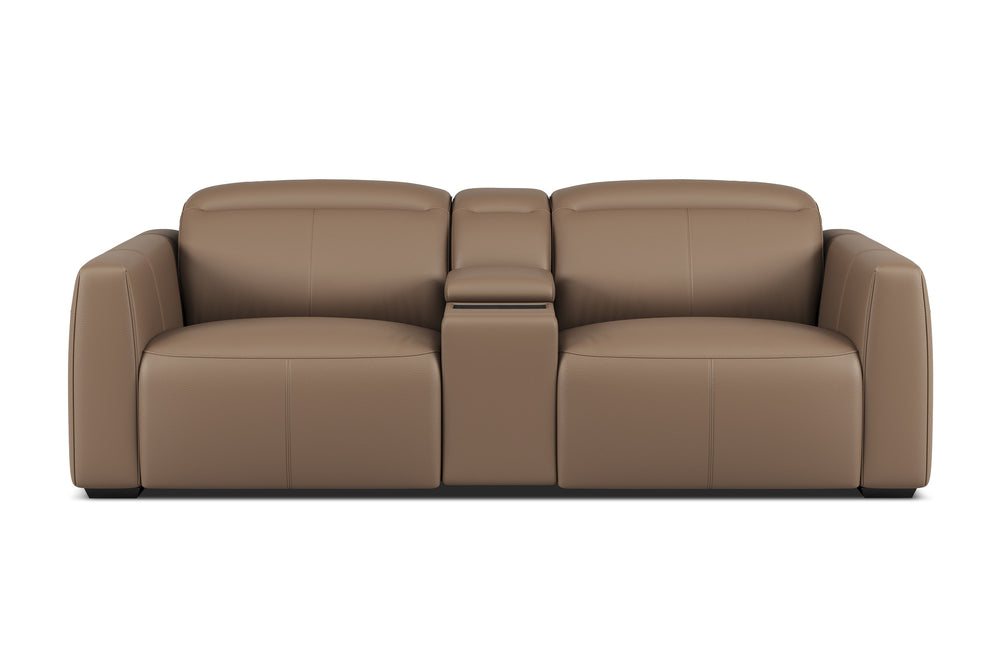Valencia Carmen Leather Loveseat Dual Recliner with Console Sofa, Brown