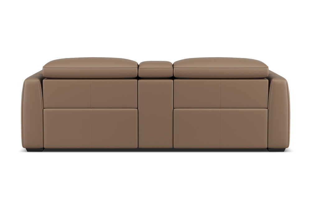 Valencia Carmen Leather Loveseat Dual Recliner with Console Sofa, Brown