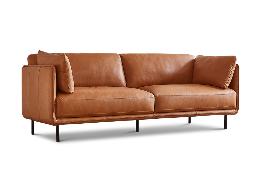Valencia Chloe Contemporary Italian Nappa 11000 Leather Wide Sofa, Cognac Color