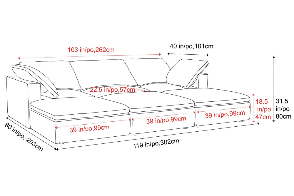 Valencia Claire Full-Aniline Leather Three Seats with 3 Ottomans Cloud Feel Sofa, Cognac