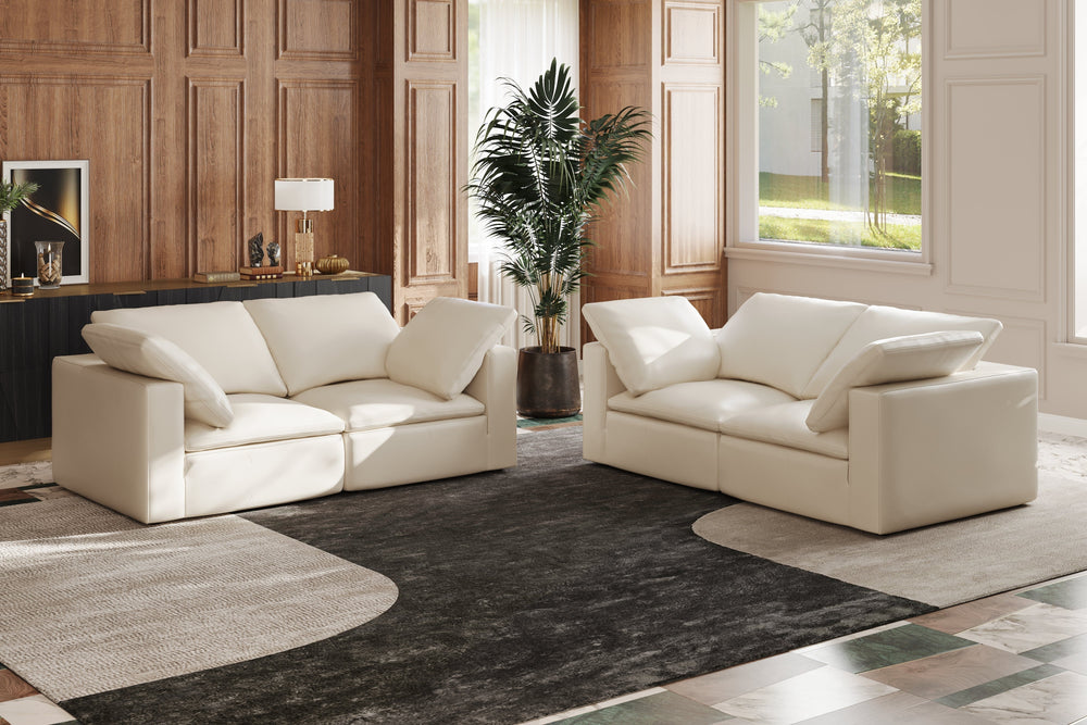 Valencia Claire Full-Aniline Leather Three Seats with 3 Ottomans Cloud Feel Sofa, Beige