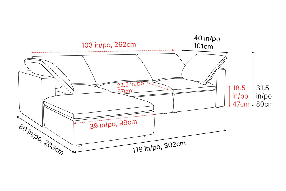 Valencia Claire Full-Aniline Leather Three Seats with Ottoman Cloud Feel Sofa, Cognac