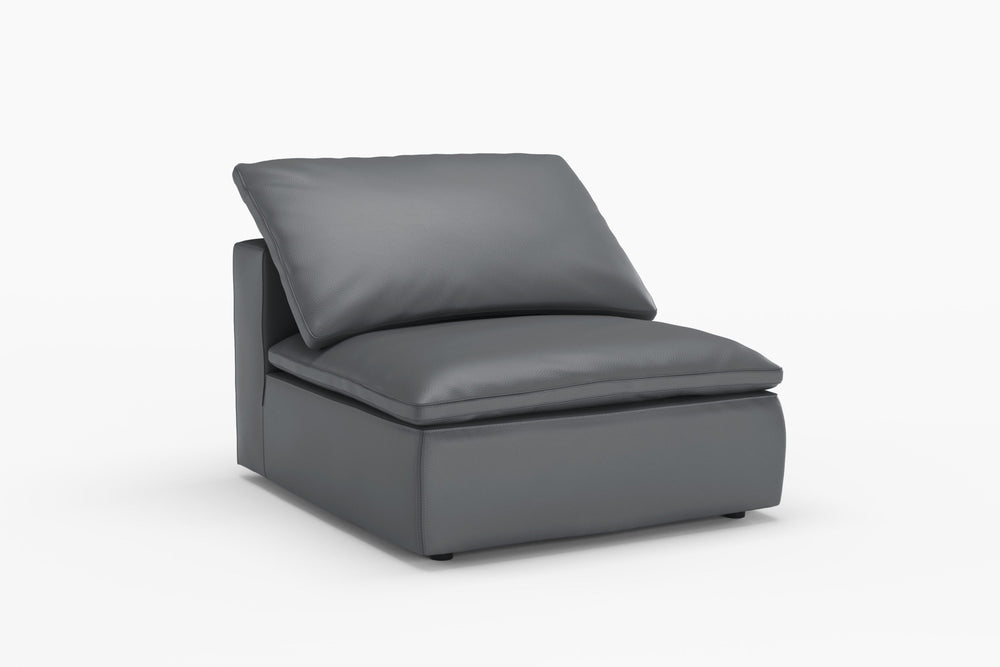 Valencia Claire Full-Aniline Leather Three Seats with Ottoman Cloud Feel Sofa, Charcoal Grey
