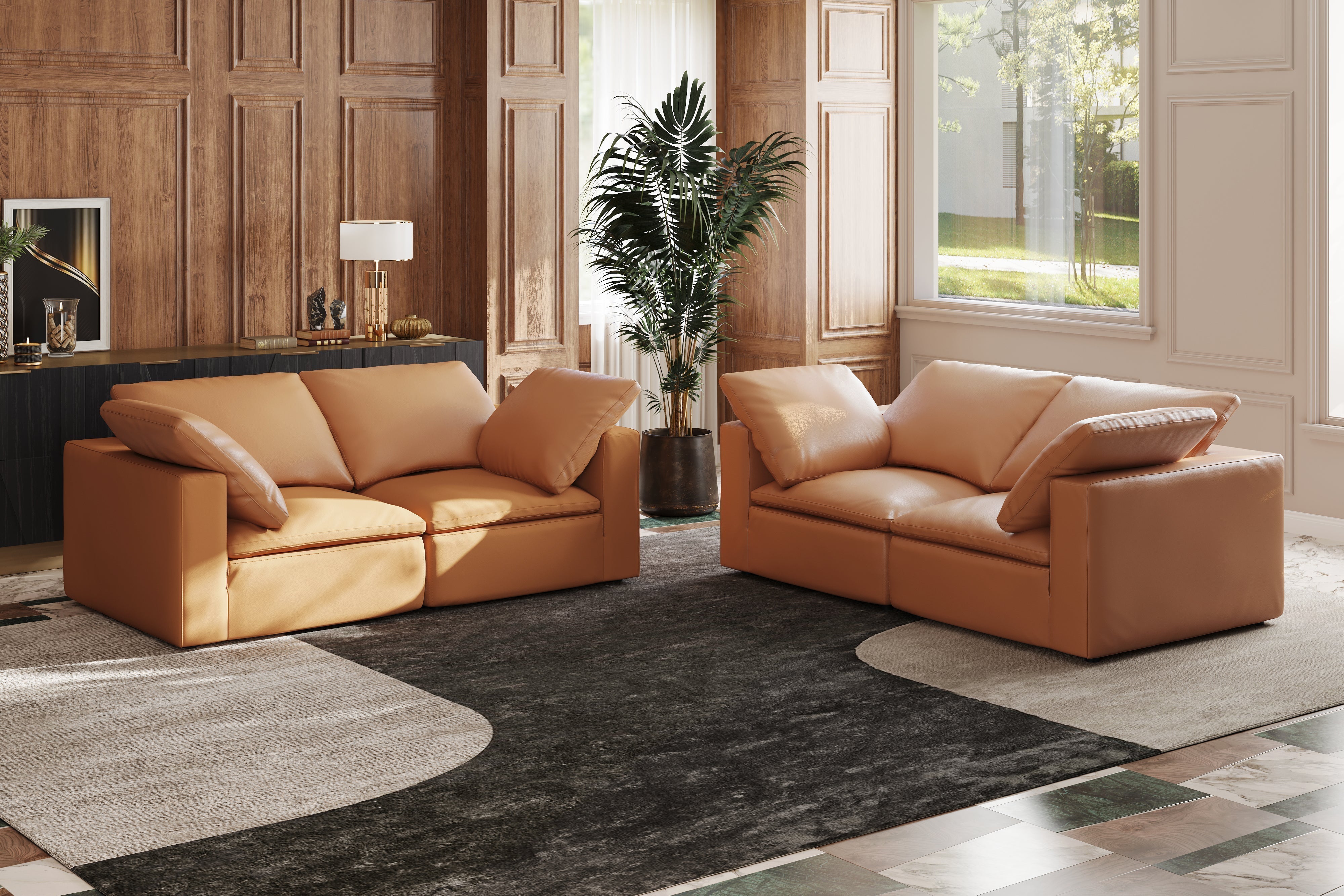 Valencia Claire Full Aniline Leather Three Seats with Ottoman Cloud Fe