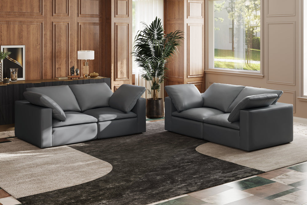 Valencia Claire Full-Aniline Leather Three Seats with 3 Ottomans Cloud Feel Sofa, Charcoal Grey