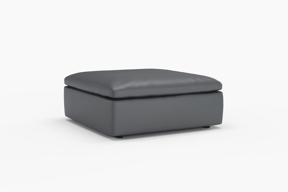 Valencia Claire Full-Aniline Leather Three Seats with Ottoman Cloud Feel Sofa, Charcoal Grey