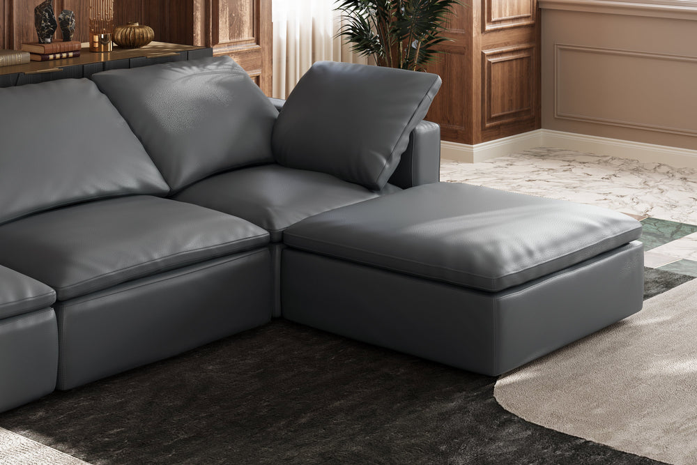 Valencia Claire Full-Aniline Leather Three Seats Cloud Feel Sofa, Charcoal Grey