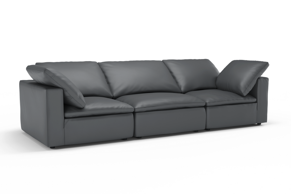 Valencia Claire Full-Aniline Leather Three Seats Cloud Feel Sofa, Charcoal Grey