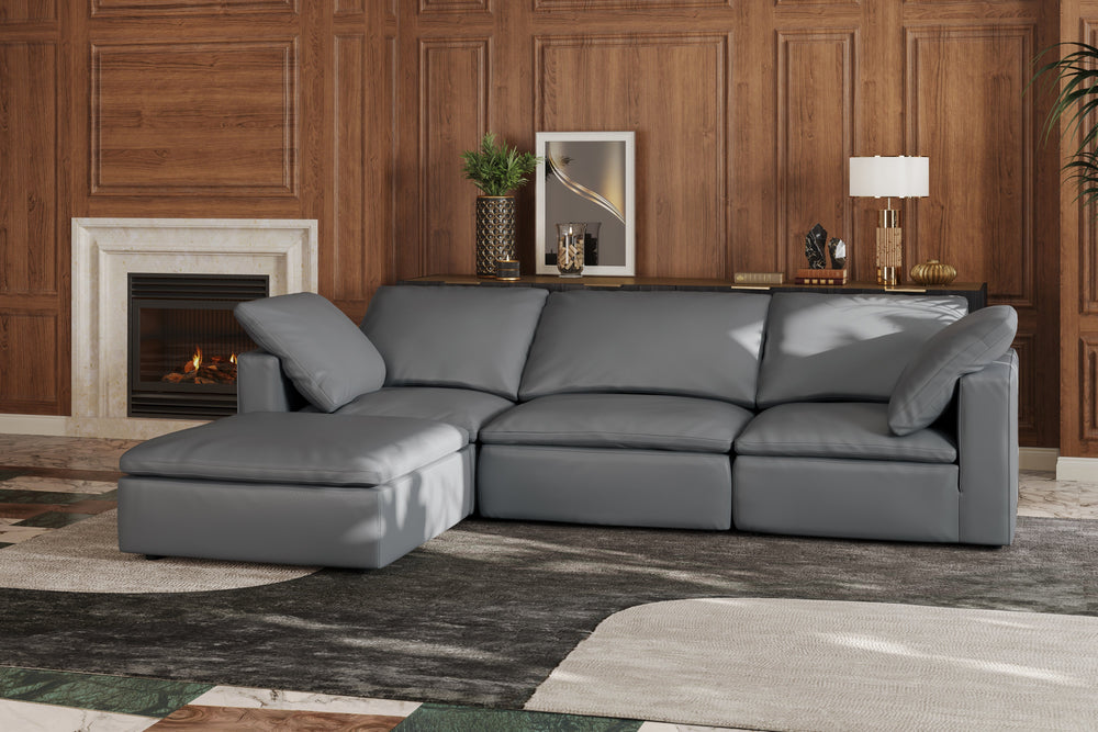 Valencia Claire Full-Aniline Leather Three Seats Cloud Feel Sofa, Charcoal Grey